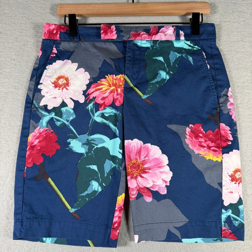 Banana Republic Tailor Short F Navy Blue Floral Print Cotton Stretch Shorts 2